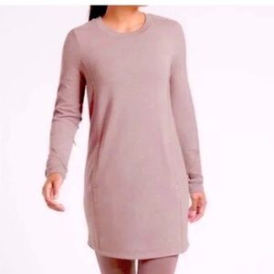 Athleta Womens Crew Neck Long‎ Sleeve Casual Slash Pocket Stretch Shift Dress M